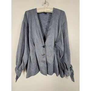 Nic+Zoe Womens Chambray Button-Up Jacket XXL Tie Sleeves V-Neck Linen Blend